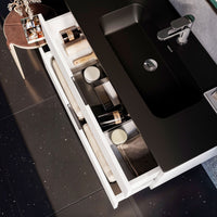 Mobile bagno sospeso 100cm bianco lavabo nero opaco specchio armony, selezione accessori con specchio
