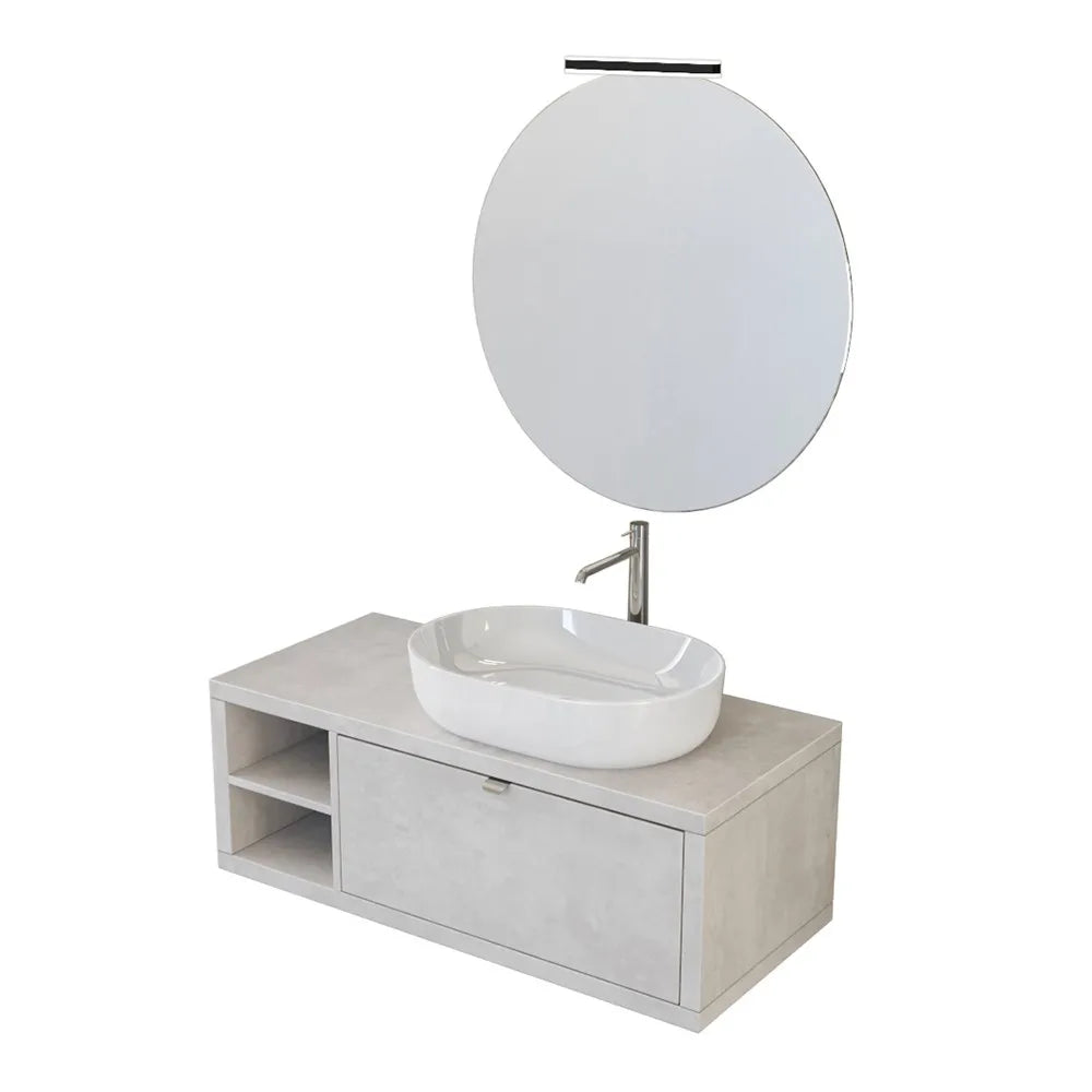 Mobile bagno sospeso 110 cm grigio nuvola Master lavabo 42,5 e specchio 80