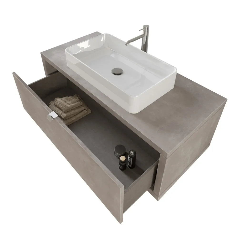 Mobile bagno sospeso 110 cm Master grigio cemento con lavabo e specchio