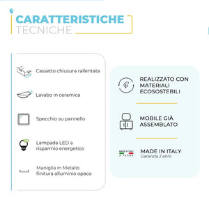 Mobile bagno sospeso 110 cm Master rovere miele con lavabo e specchio