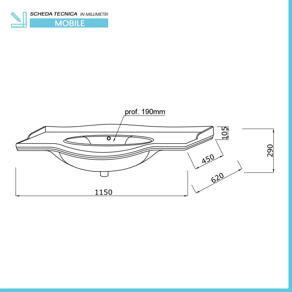Mobile bagno sospeso 115 cm in metallo bianco con lavabo  Gardenia