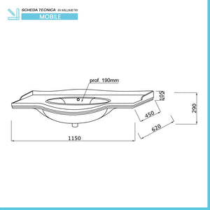 Mobile bagno sospeso 115 cm in metallo cromato con lavabo  Gardenia