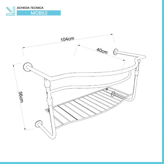 Mobile bagno sospeso 115 cm in metallo cromato con lavabo  Gardenia