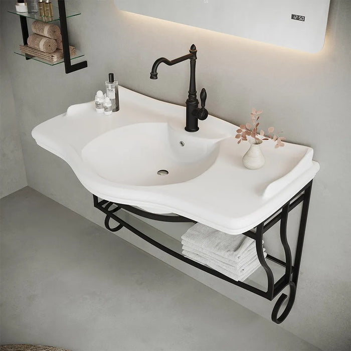 Mobile bagno sospeso 115 cm in metallo nero opaco con lavabo  Gardenia