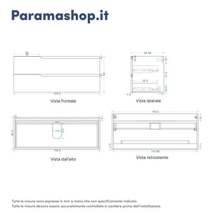 Mobile bagno sospeso 120 cm due cassetti carta da zucchero con top | Ardenne