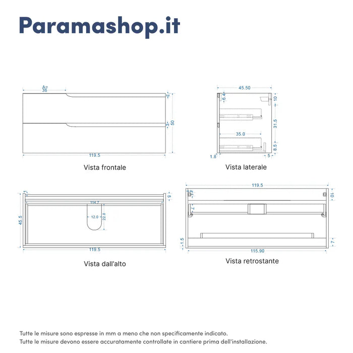 Mobile bagno sospeso 120 cm due cassetti verde foresta opaco con top | Ardenne