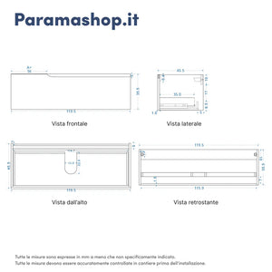 Mobile bagno sospeso 120 cm un cassetto carta da zucchero con top | Ardenne