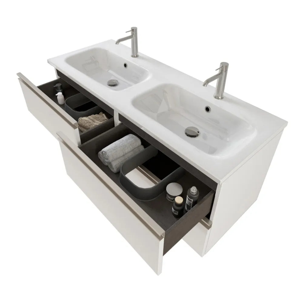 Mobile bagno sospeso 120 cm Master bianco doppio lavabo e 4 cassetti