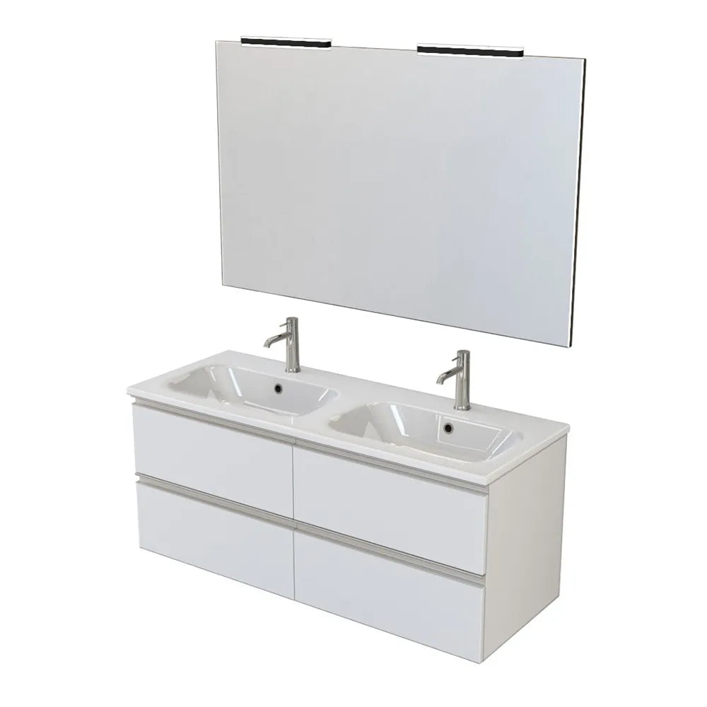 Mobile bagno sospeso 120 cm Master bianco doppio lavabo e 4 cassetti