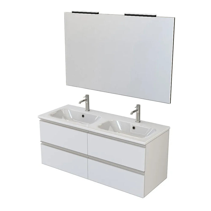 Mobile bagno sospeso 120 cm Master bianco doppio lavabo e 4 cassetti