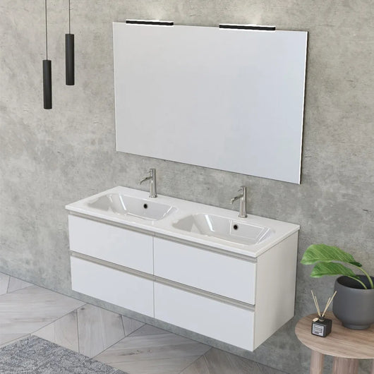 Mobile bagno sospeso 120 cm Master bianco doppio lavabo e 4 cassetti