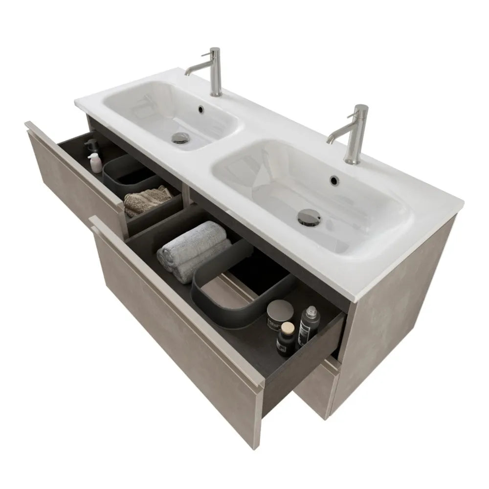 Mobile bagno sospeso 120 cm Master grigio doppio lavabo e 4 cassetti