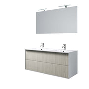 Mobile Bagno 120cm Sospeso Due Cassetti Lavabo Doppia Vasca e Specchio Con Lampada - Yuta