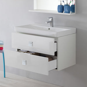 Mobile Bagno Sospeso 2 cassetti bianco laccato 75x51 cm con cassettoni
