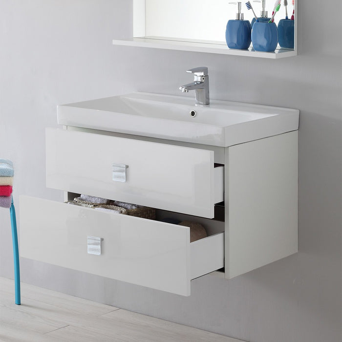 Mobile Bagno Sospeso 2 cassetti bianco laccato 75x51 cm con cassettoni