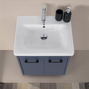 Mobile bagno sospeso 55 cm blu effetto legno con armadietto a specchio Sofia