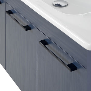 Mobile bagno sospeso 55 cm blu effetto legno con armadietto a specchio Sofia