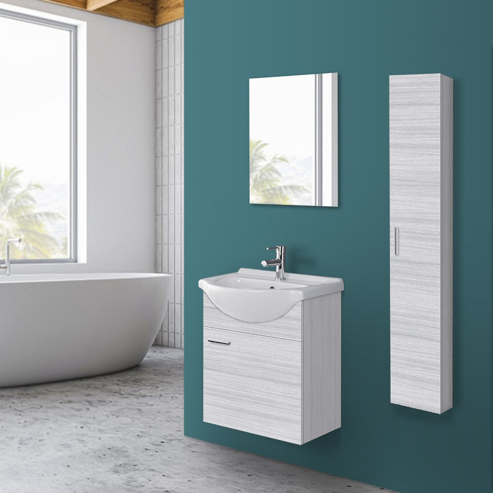 Mobile bagno sospeso 55 cm grigio completo di lavabo e specchio Desya