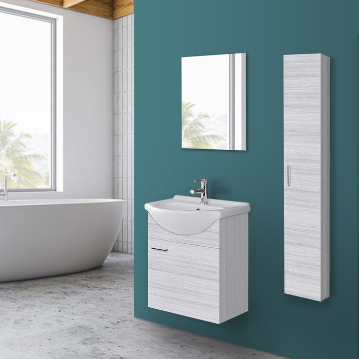 Mobile bagno sospeso 55 cm grigio completo di lavabo e specchio Desya