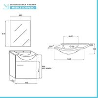 Mobile bagno sospeso 55 cm grigio completo di lavabo e specchio Desya
