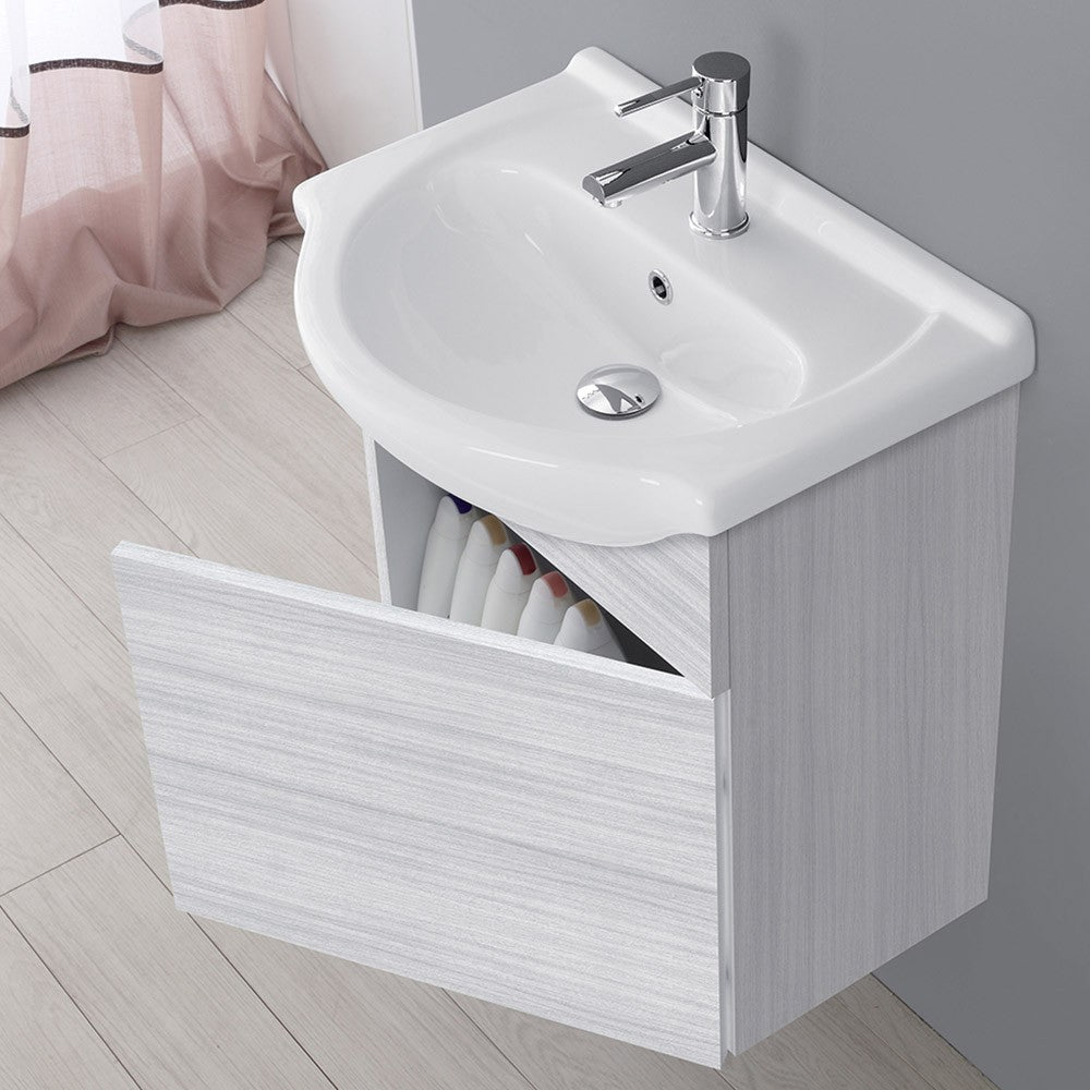 Mobile bagno sospeso 55 cm grigio completo di lavabo e specchio Desya