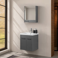 Mobile bagno sospeso 55 cm grigio effetto legno con armadietto a specchio Sofia