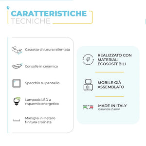 Mobile bagno sospeso 55 cm Smart bianco legno con lavabo e specchio