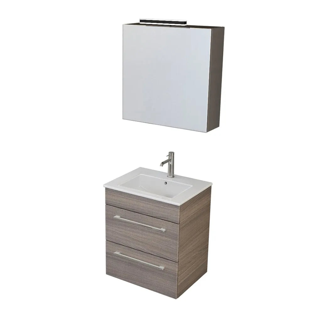 Mobile bagno sospeso 55 cm Smart olmo con lavabo e specchio contenitore