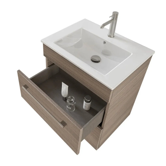 Mobile bagno sospeso 55 cm Smart olmo con lavabo e specchio contenitore
