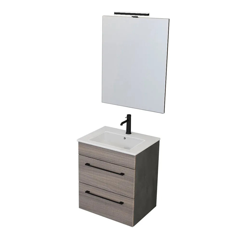 Mobile bagno sospeso 55 cm Smart olmo/lava con lavabo e specchio