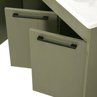 Mobile bagno sospeso 55 cm verde effetto legno con armadietto a specchio Sofia