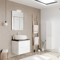 Mobile bagno sospeso 60 bianco top rovere fossile con specchio LED  Town