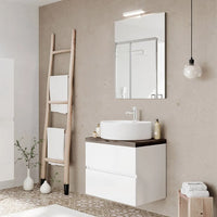 Mobile bagno sospeso 60 bianco top rovere fossile con specchio LED  Town