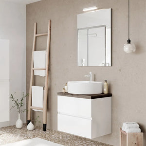 Mobile bagno sospeso 60 bianco top rovere fossile con specchio LED  Town