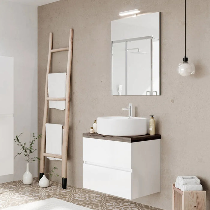 Mobile bagno sospeso 60 bianco top rovere fossile con specchio LED  Town