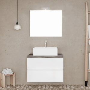 Mobile bagno sospeso 60 bianco top rovere fossile con specchio LED  Town