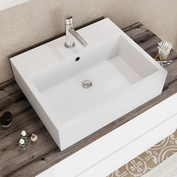 Mobile bagno sospeso 60 bianco top rovere fossile con specchio LED  Town