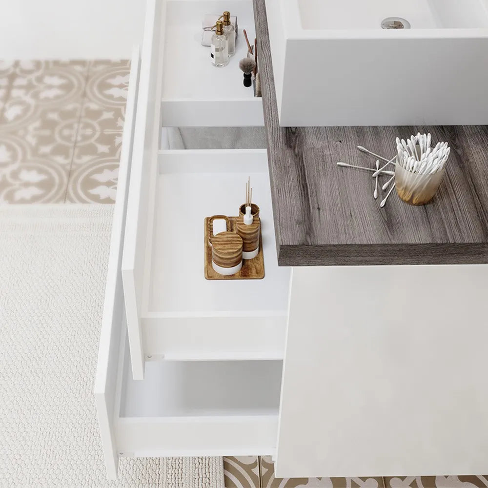 Mobile bagno sospeso 60 bianco top rovere fossile con specchio LED  Town