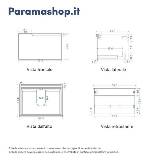 Mobile bagno sospeso 60 cm un cassetto sabbia opaco con top | Ardenne