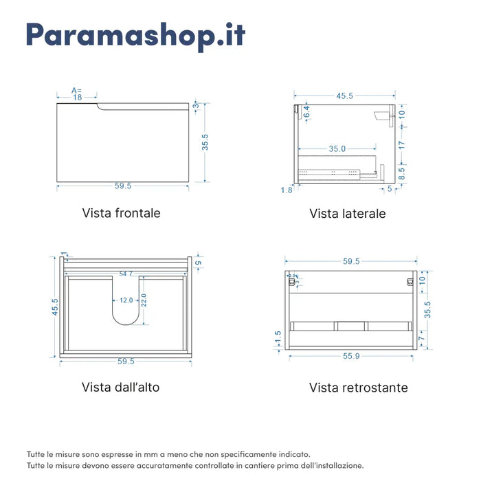 Mobile bagno sospeso 60 cm un cassetto sabbia opaco con top | Ardenne