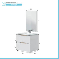 Mobile bagno sospeso 60 cm bianco e rovere con top e specchio Brillo