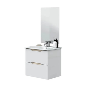 Mobile bagno sospeso 60 cm bianco e rovere con top e specchio Brillo