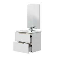 Mobile bagno sospeso 60 cm bianco e rovere con top e specchio Brillo