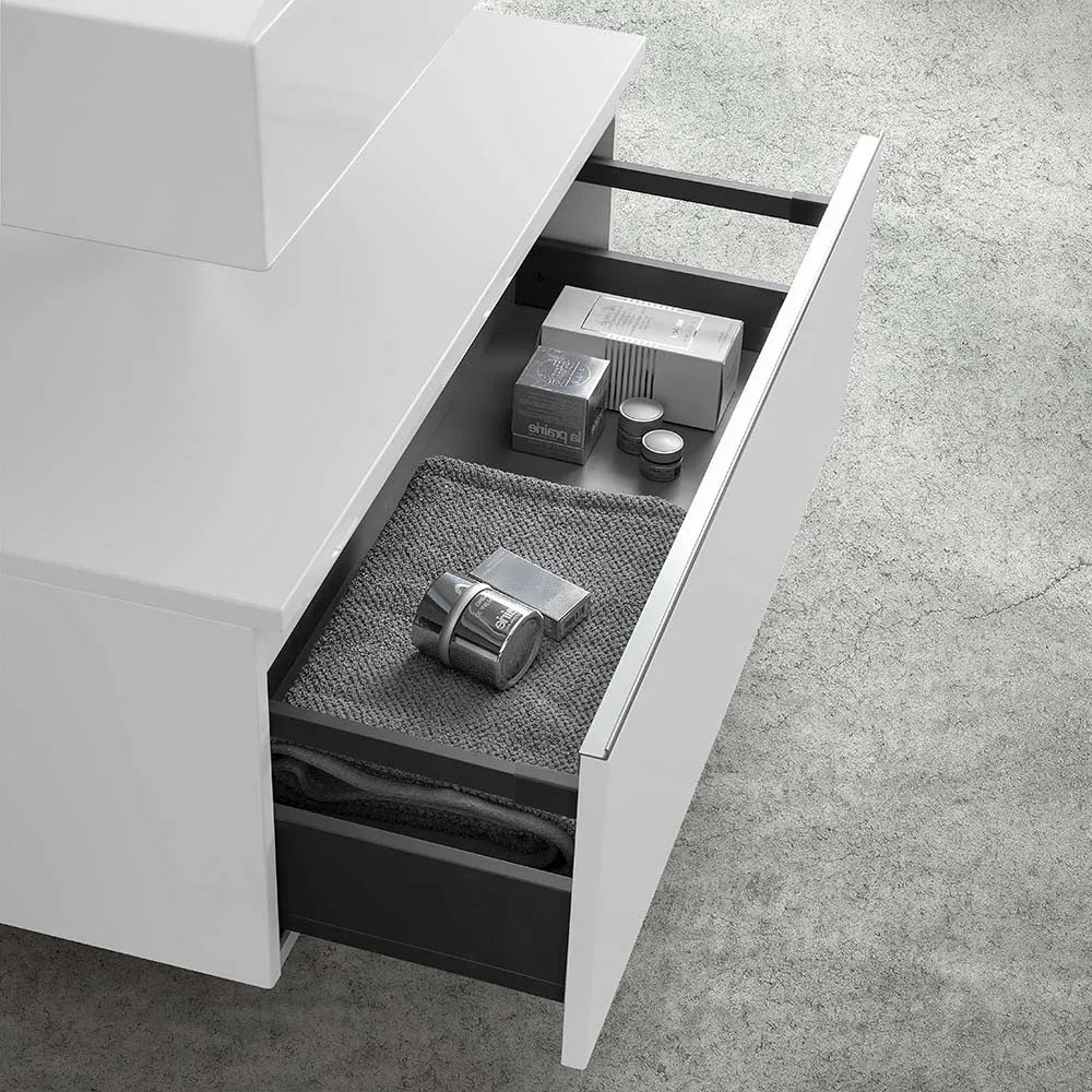 Mobile bagno sospeso 60 cm bianco lucido lavabo 120 destro e specchio Iside