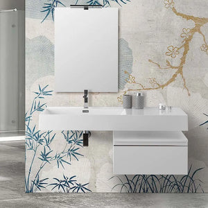 Mobile bagno sospeso 60 cm bianco lucido lavabo 120 sinistro e specchio Iside