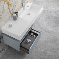 Mobile bagno sospeso 60 cm blu pastello lavabo 120 destro e specchio Iside