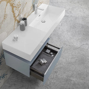 Mobile bagno sospeso 60 cm blu pastello lavabo 120 destro e specchio Iside