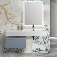 Mobile bagno sospeso 60 cm blu pastello lavabo 120 destro e specchio LED Iside