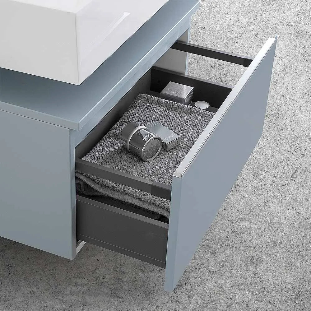 Mobile bagno sospeso 60 cm blu pastello lavabo 120 destro e specchio LED Iside