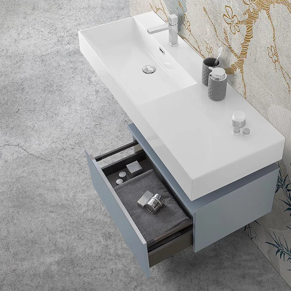 Mobile bagno sospeso 60 cm blu pastello lavabo 120 sinistro e specchio Iside